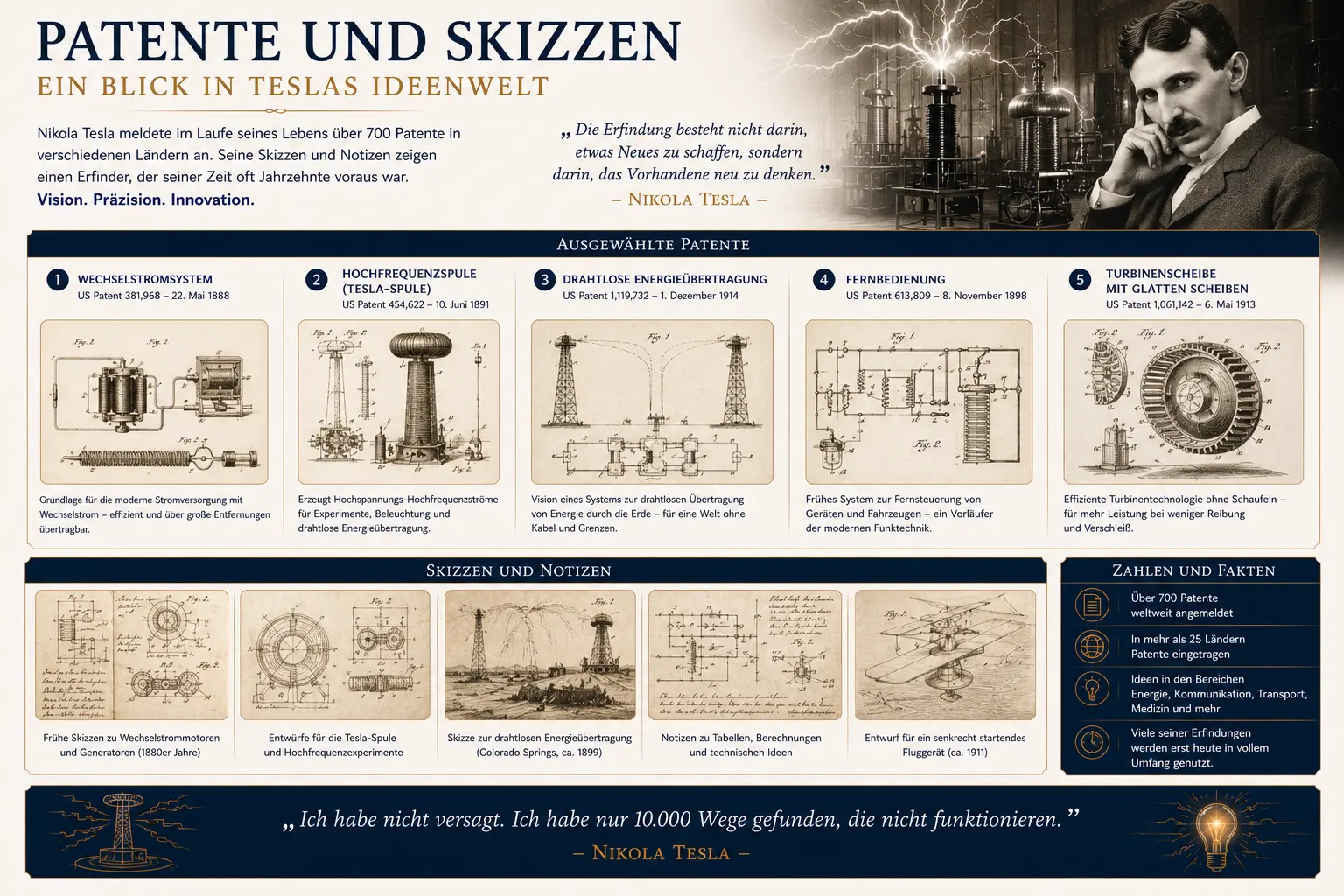 Patente udn Skizzen von Nikola Tesla