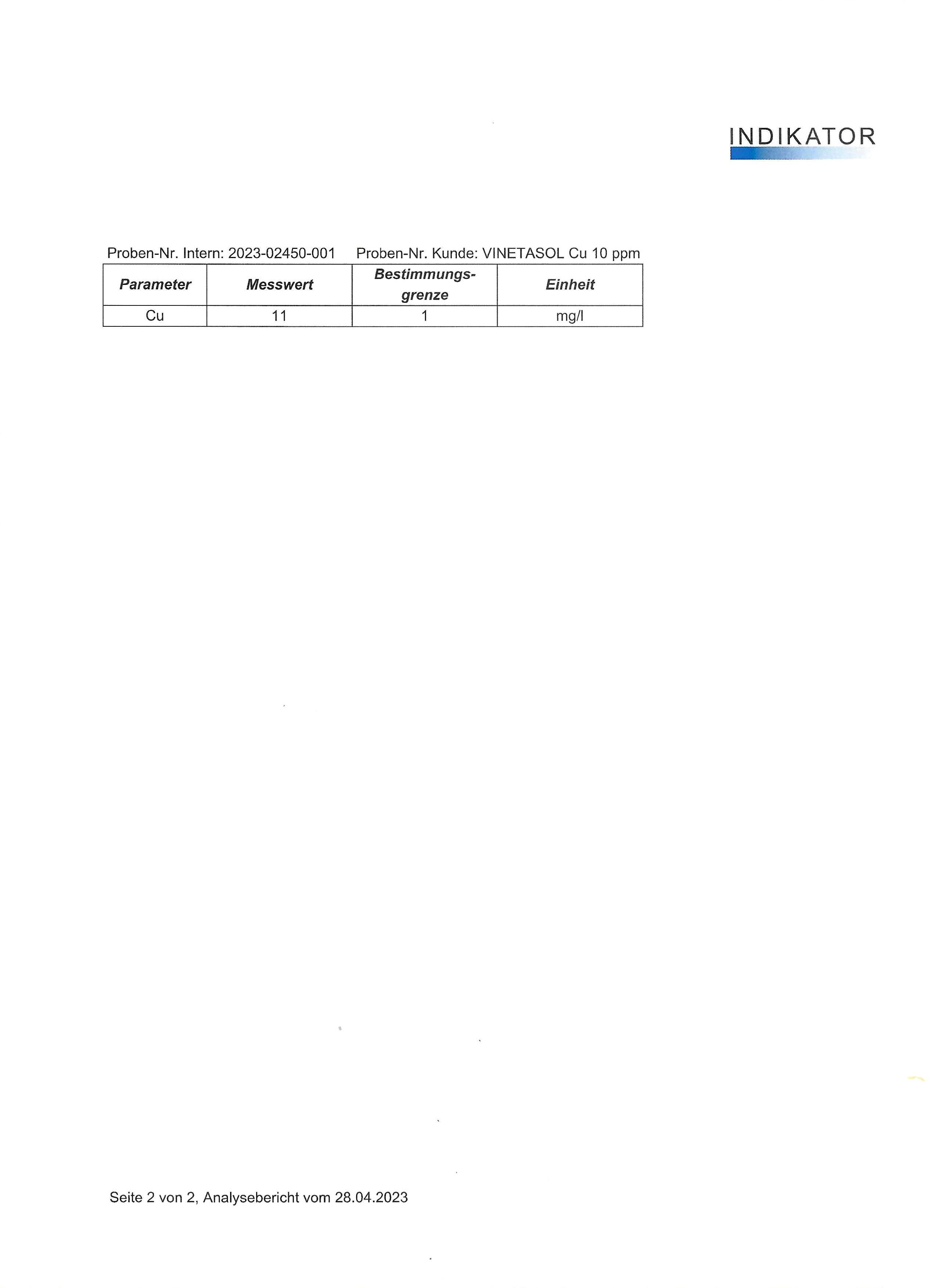 VINETASOL - Kolloidales Kupfer 10 ppm / 500 ml