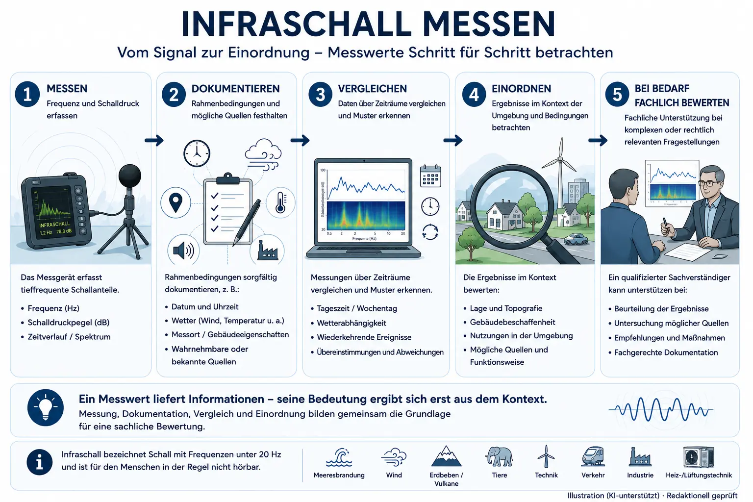Schaubild zu den einzelnen Schritten der Infraschall-Messung