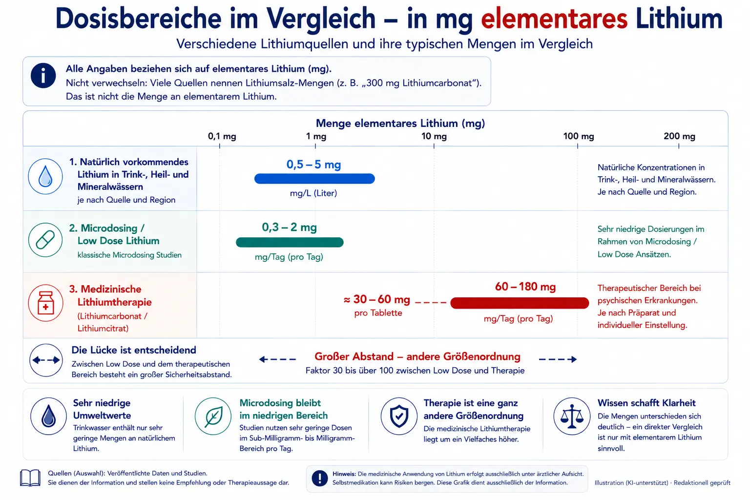 Lithium-Dosisbereiche im Vergleich