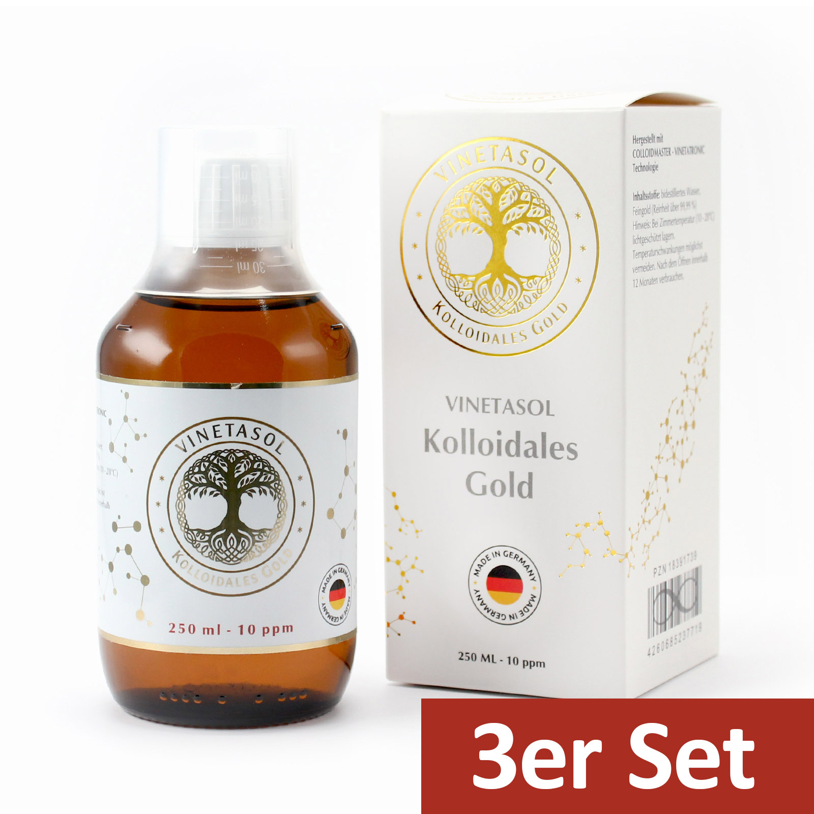VINETASOL - SET - Kolloidales Gold 10ppm / 3x 250 ml