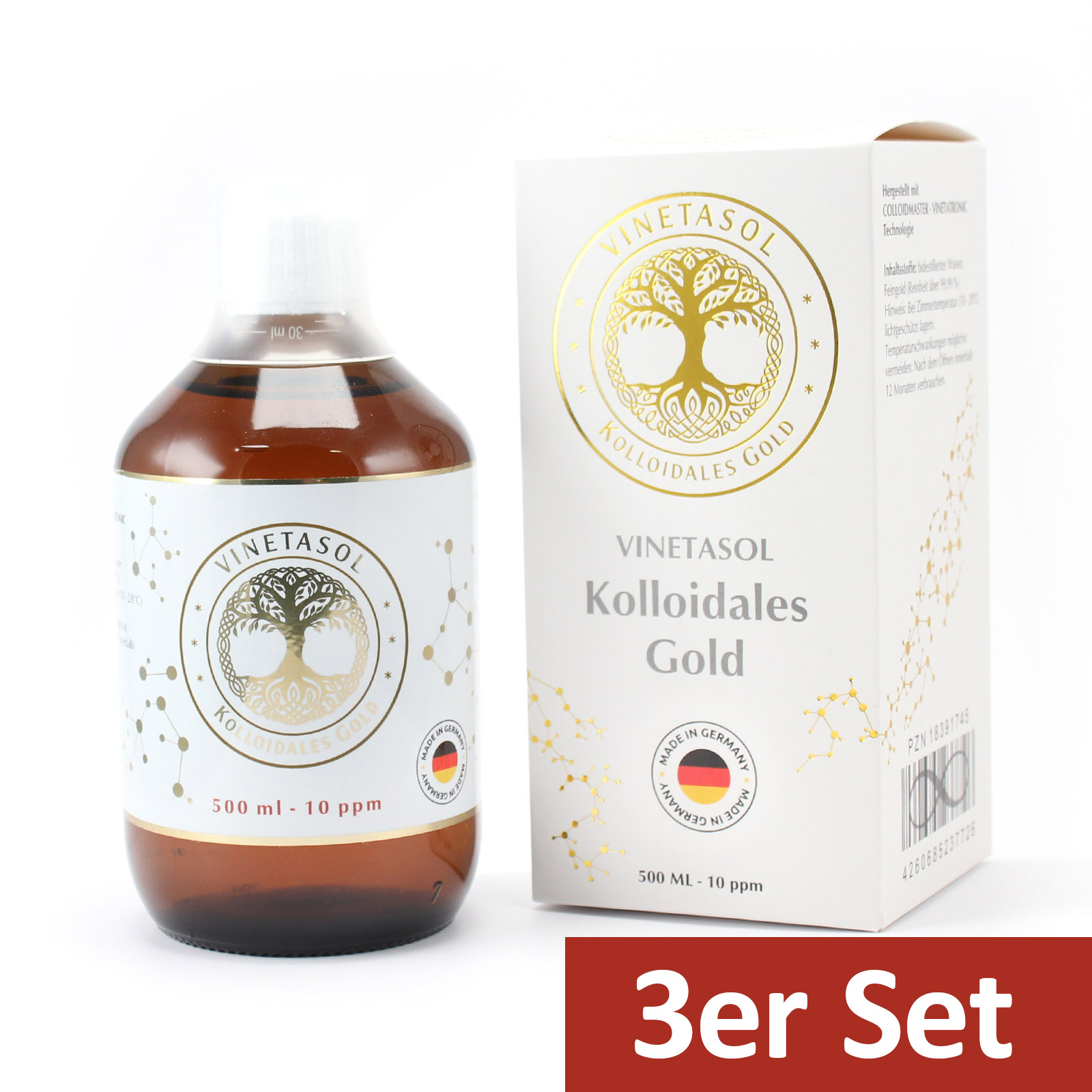 VINETASOL - SET - Kolloidales Gold 10ppm / 3x 500 ml