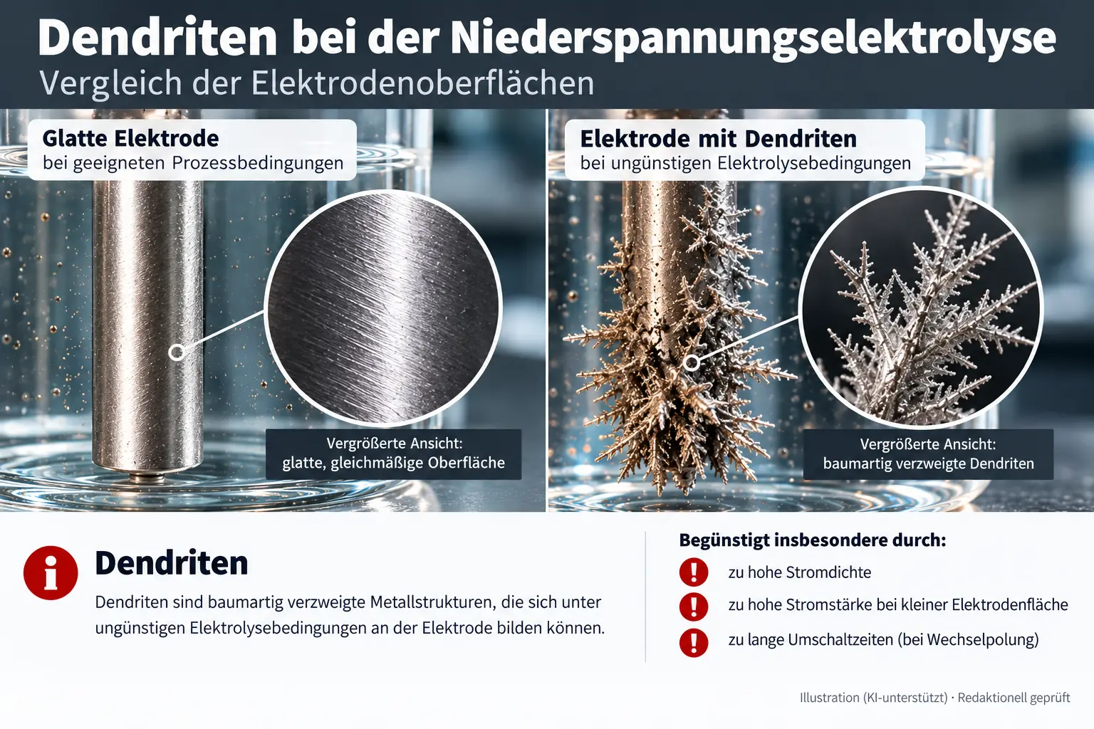 Dendritenbildung bei der Niederspannungselektrolyse