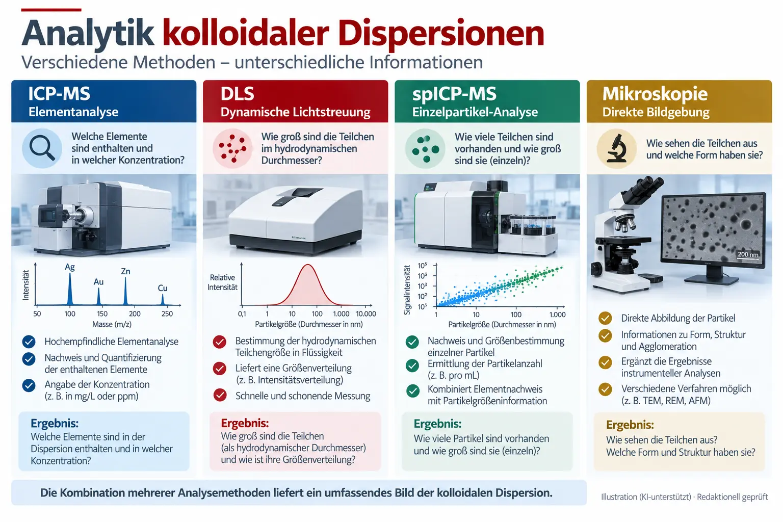 Verschiedene Methoden zur Analyse kolloidaler Dispersionen