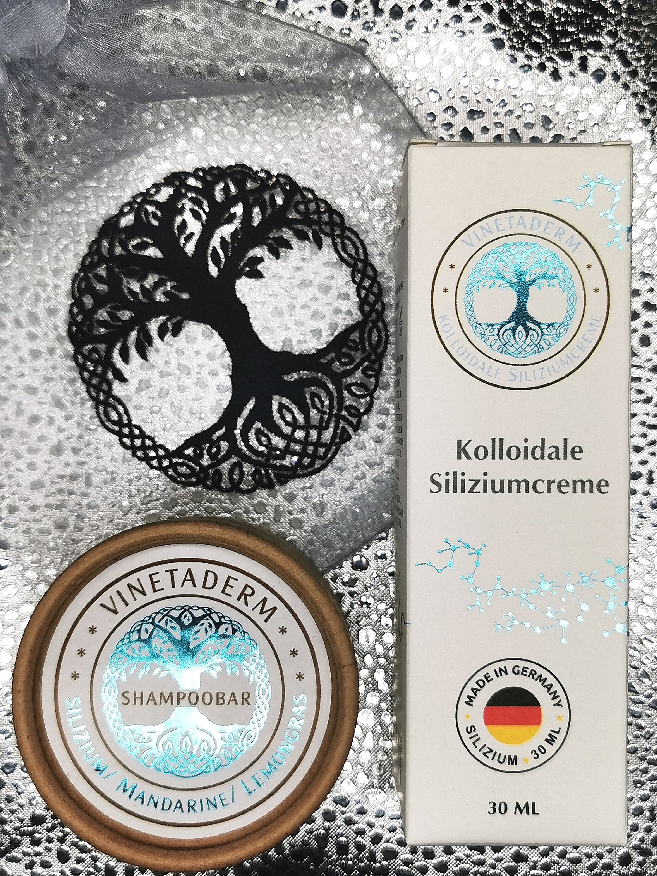 VINETADERM-Weihnachtsspezial -Geschenkset: Kolloidale Siliziumcreme 30ml + Shampoobar Silizium 50 g