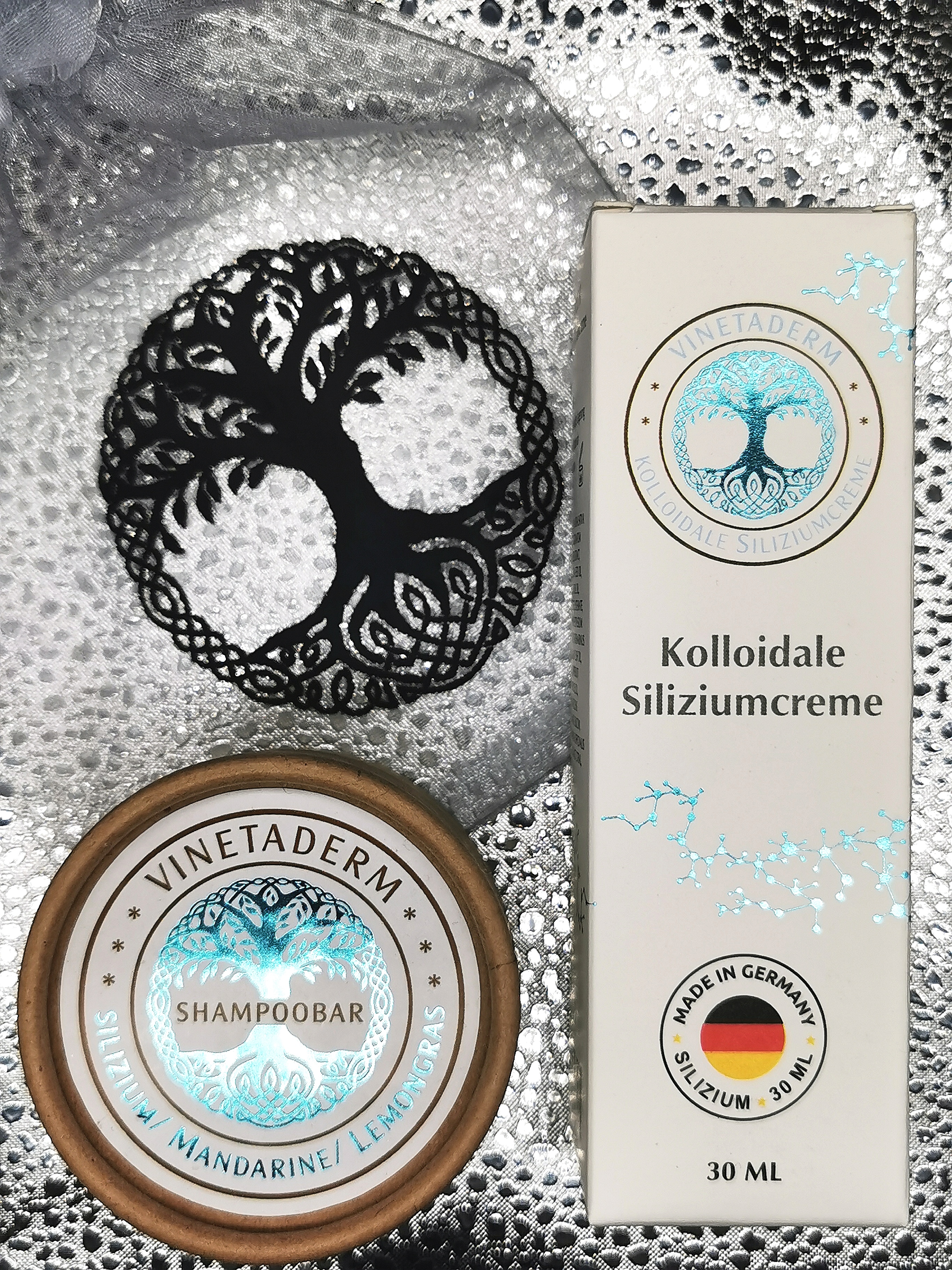 VINETADERM- Angebot-Geschenkset: Kolloidale Siliziumcreme 30ml + Shampoobar Silizium 50 g