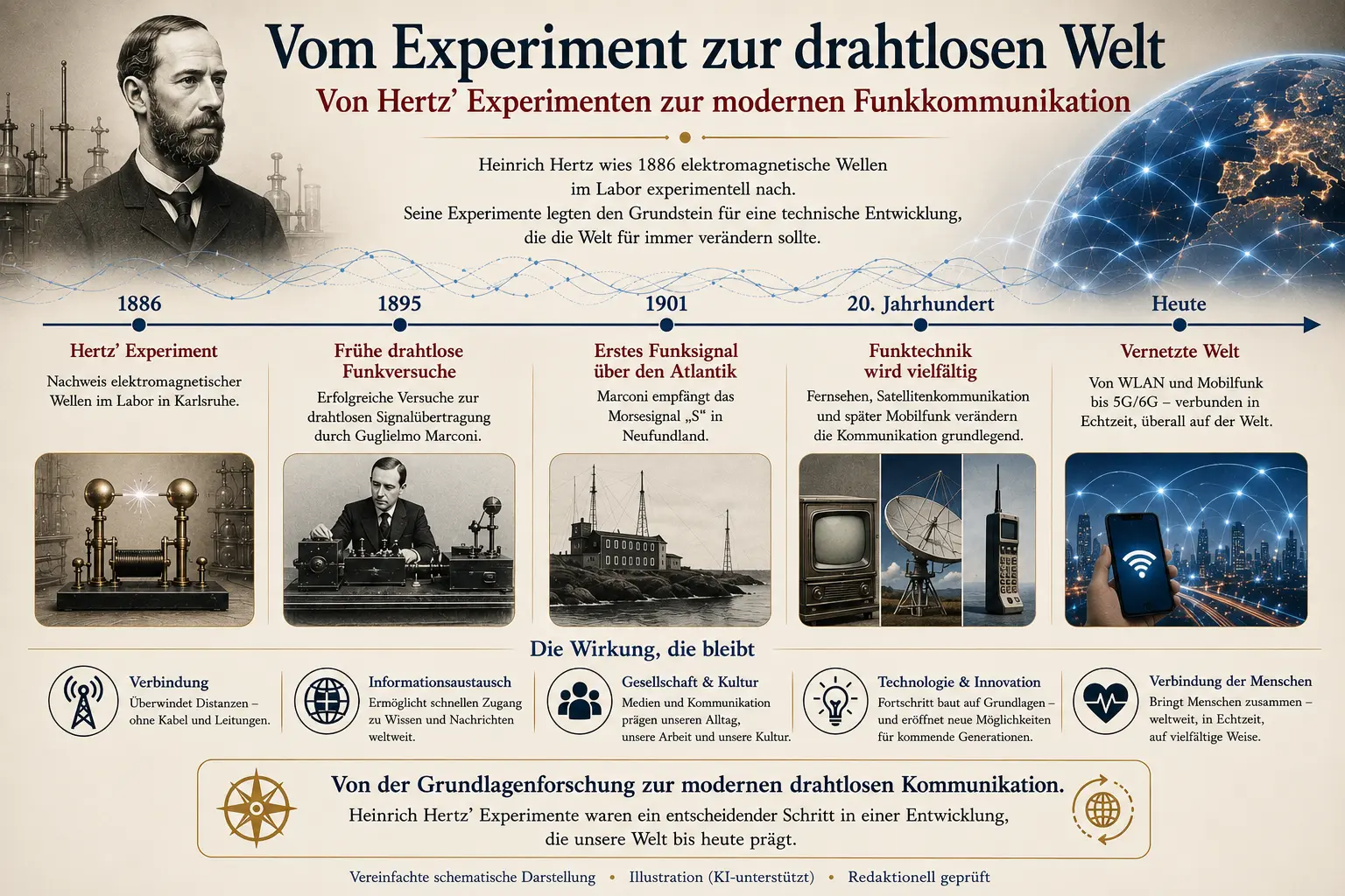 Entwicklung vom Nachweis elektromagnetischer Wellen zur drahtlosen Kommunikation
