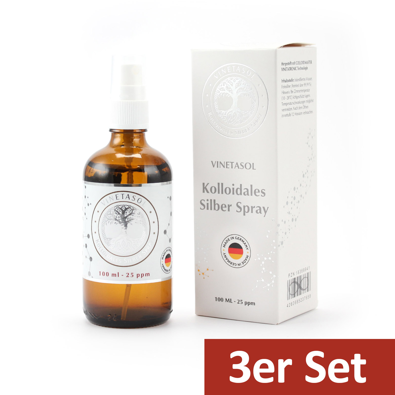 VINETASOL - SET - Kolloidales Silber 25ppm / 3x 100 ml Sprüh