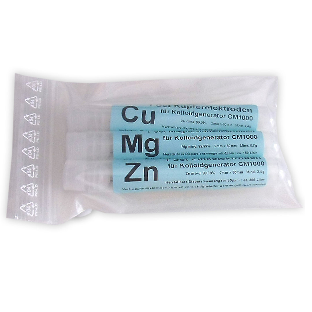 Elektroden Set Magnesium, Kupfer, Zink (je 2mmx80mm)