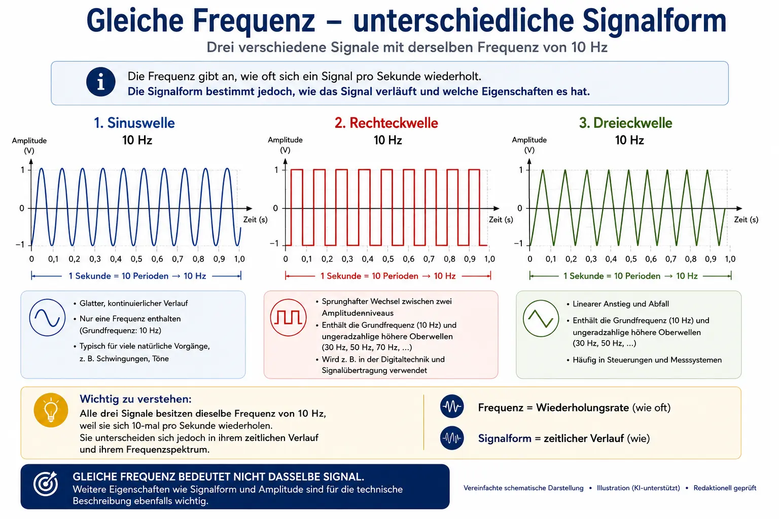 Drei verschiedene Signale mit der Frequenz 10 Hz