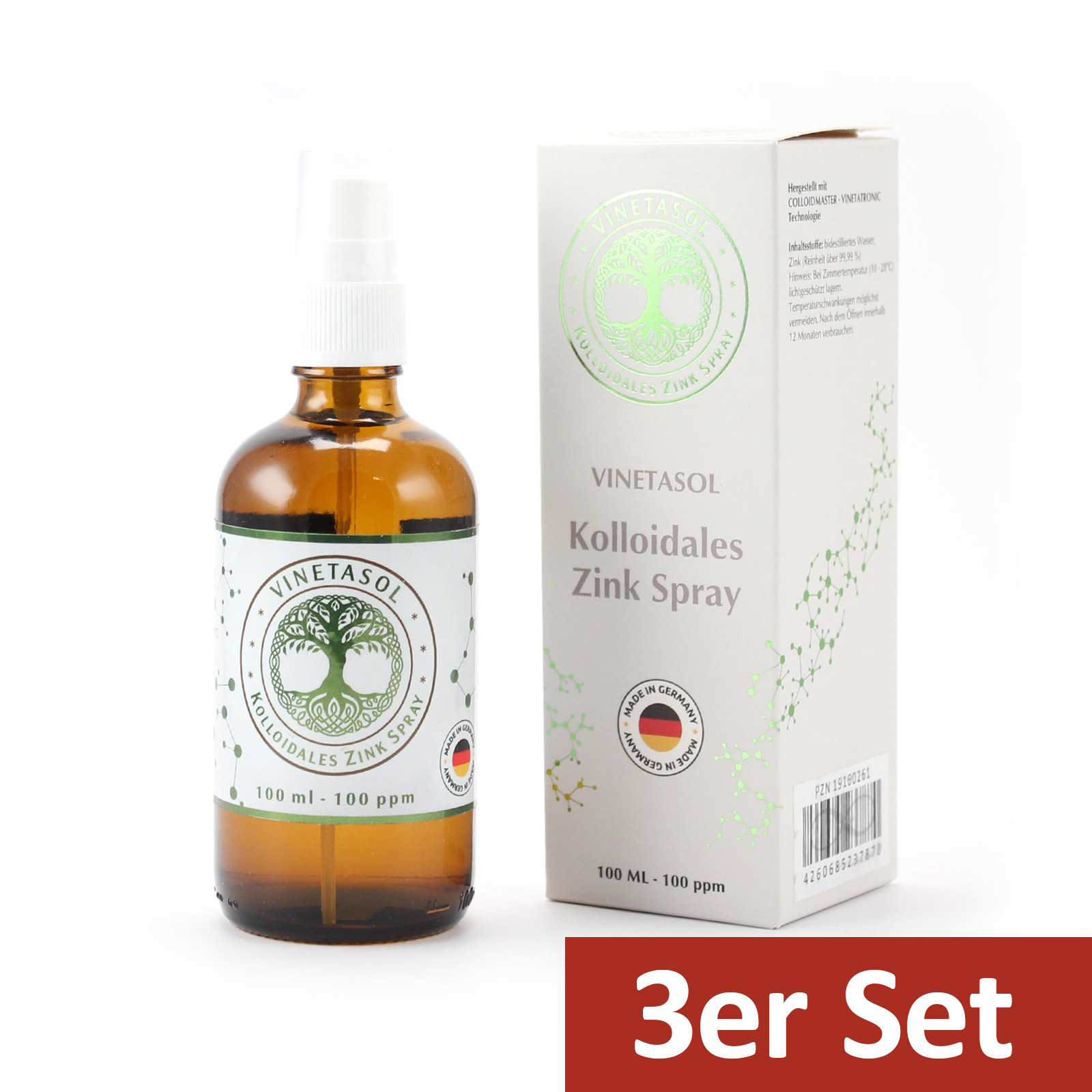 VINETASOL - SET - Kolloidales Zink 100ppm / 3x 100 ml Sprüh