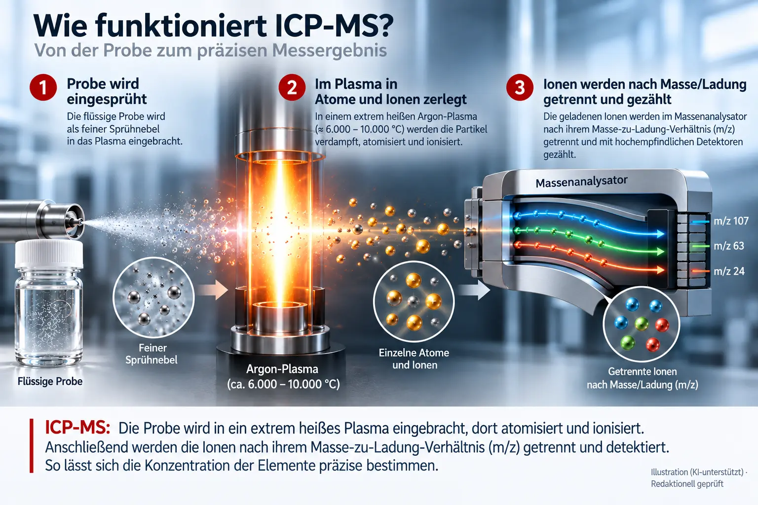 Funktionsweise der ICP-MS – von der Probe über das Argonplasma bis zur Massentrennung und Detektion