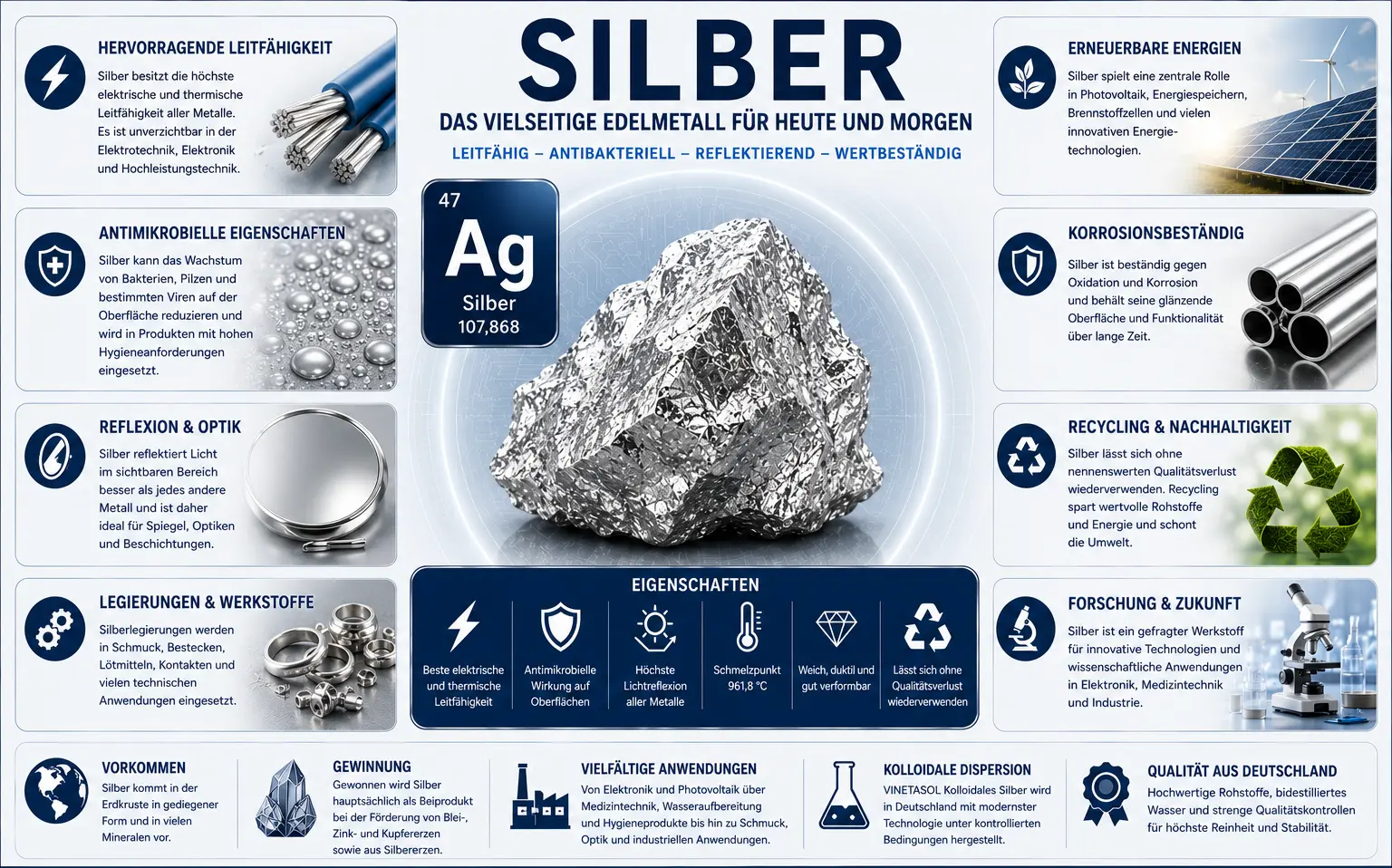 Eigenschaften und Einsatzgebiete von Silber