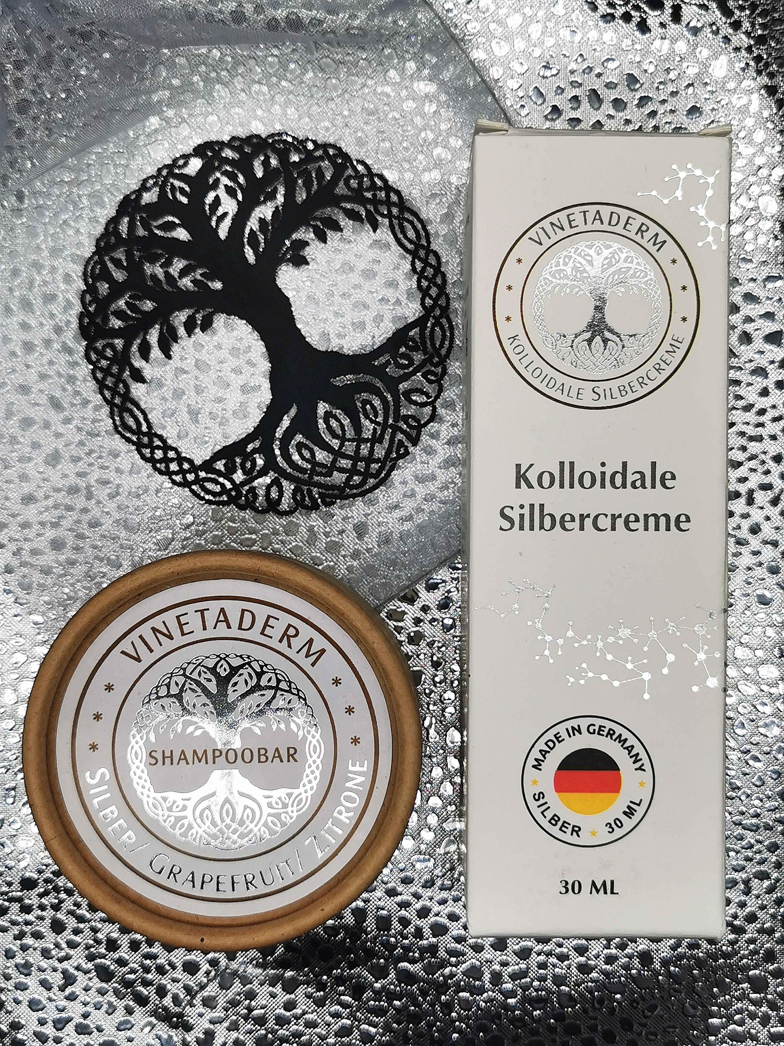VINETADERM- Angebot- Geschenkset:   Kolloidale Silbercreme 30ml + Shampoobar Silber 50 g 