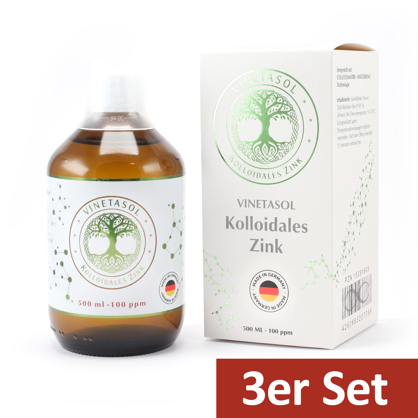 VINETASOL - SET - Kolloidales Zink 100ppm / 3x 500 ml