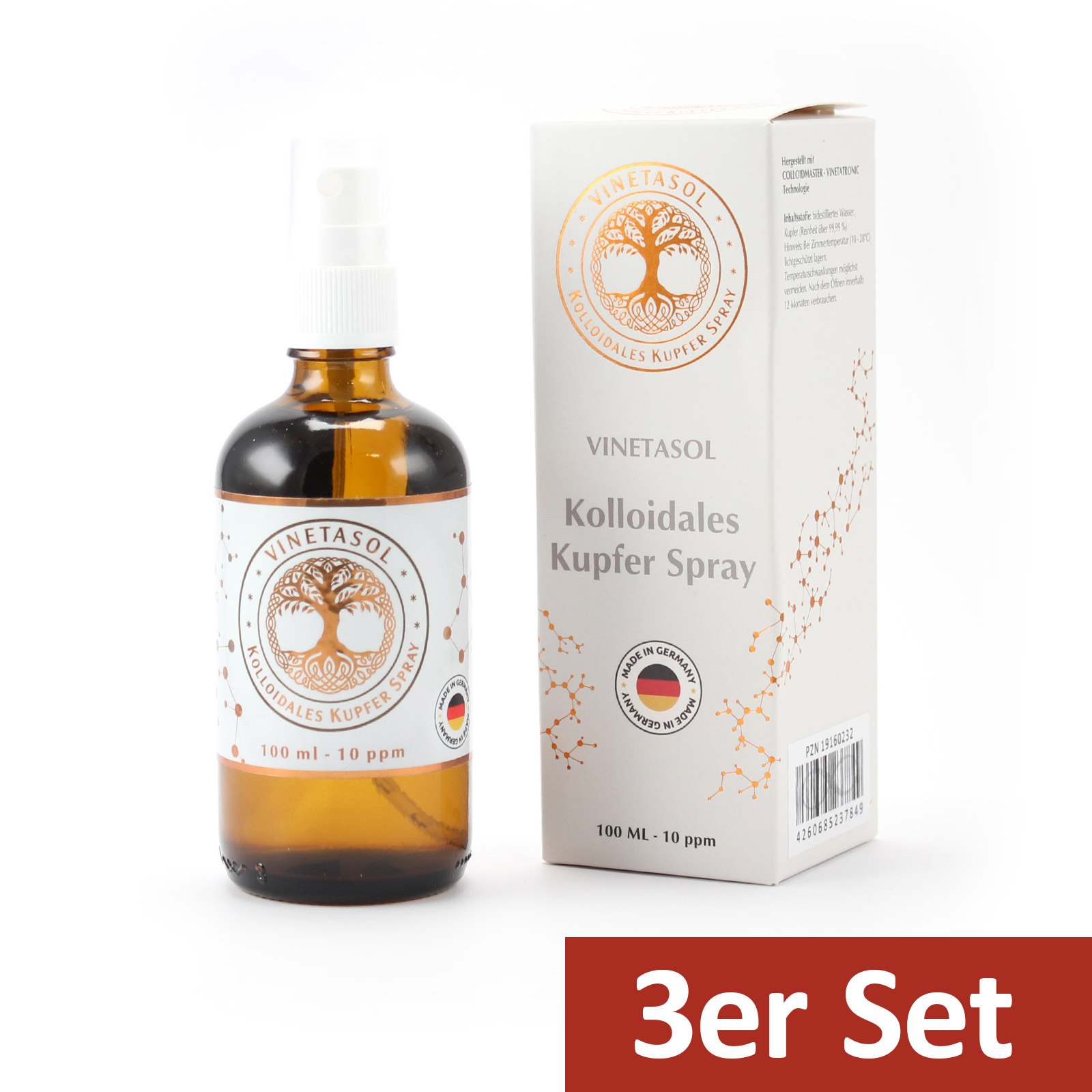 VINETASOL - SET - Kolloidales Kupfer 10ppm / 3x 100 ml Sprüh