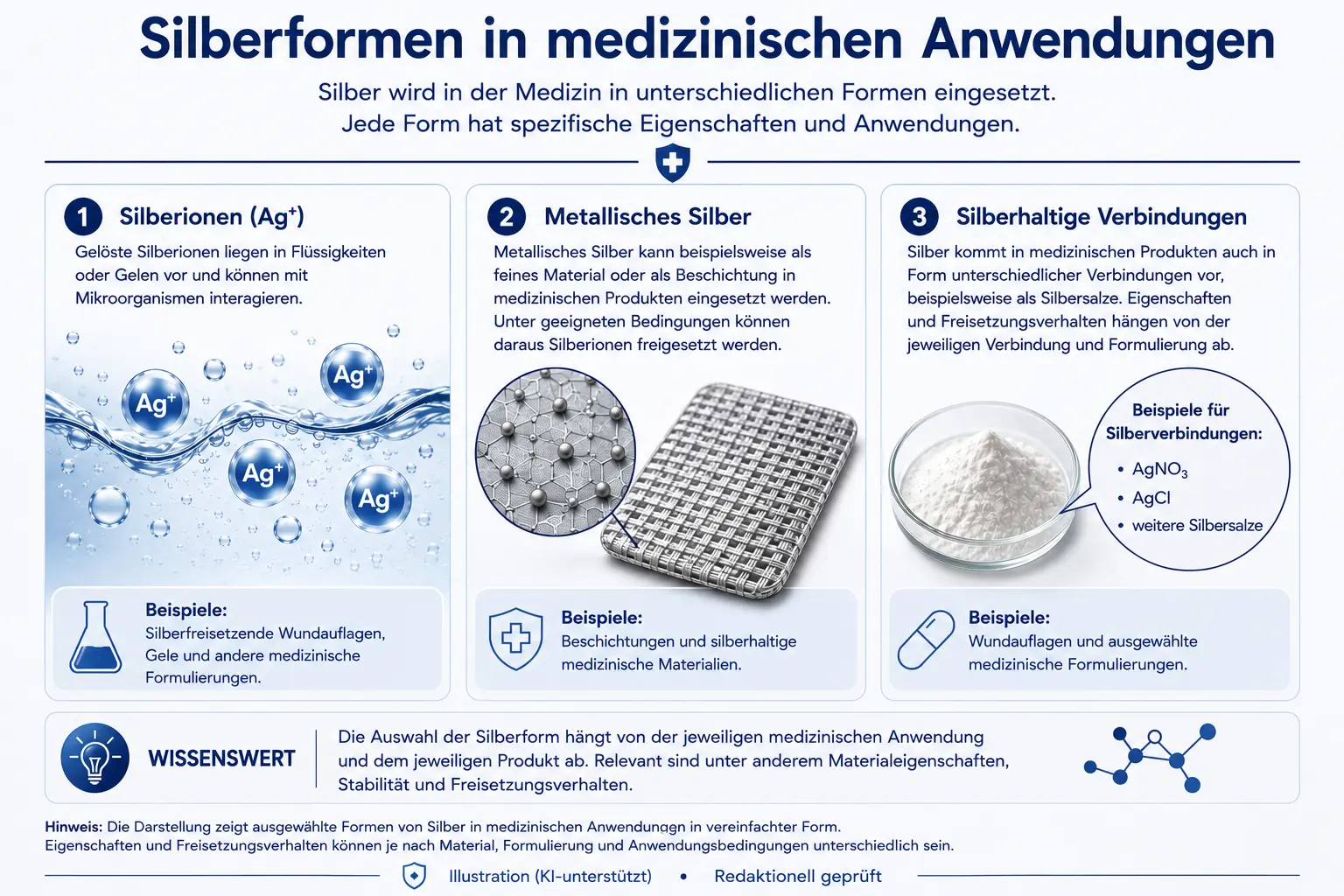 Silberformen in medizinischen Anwendungen