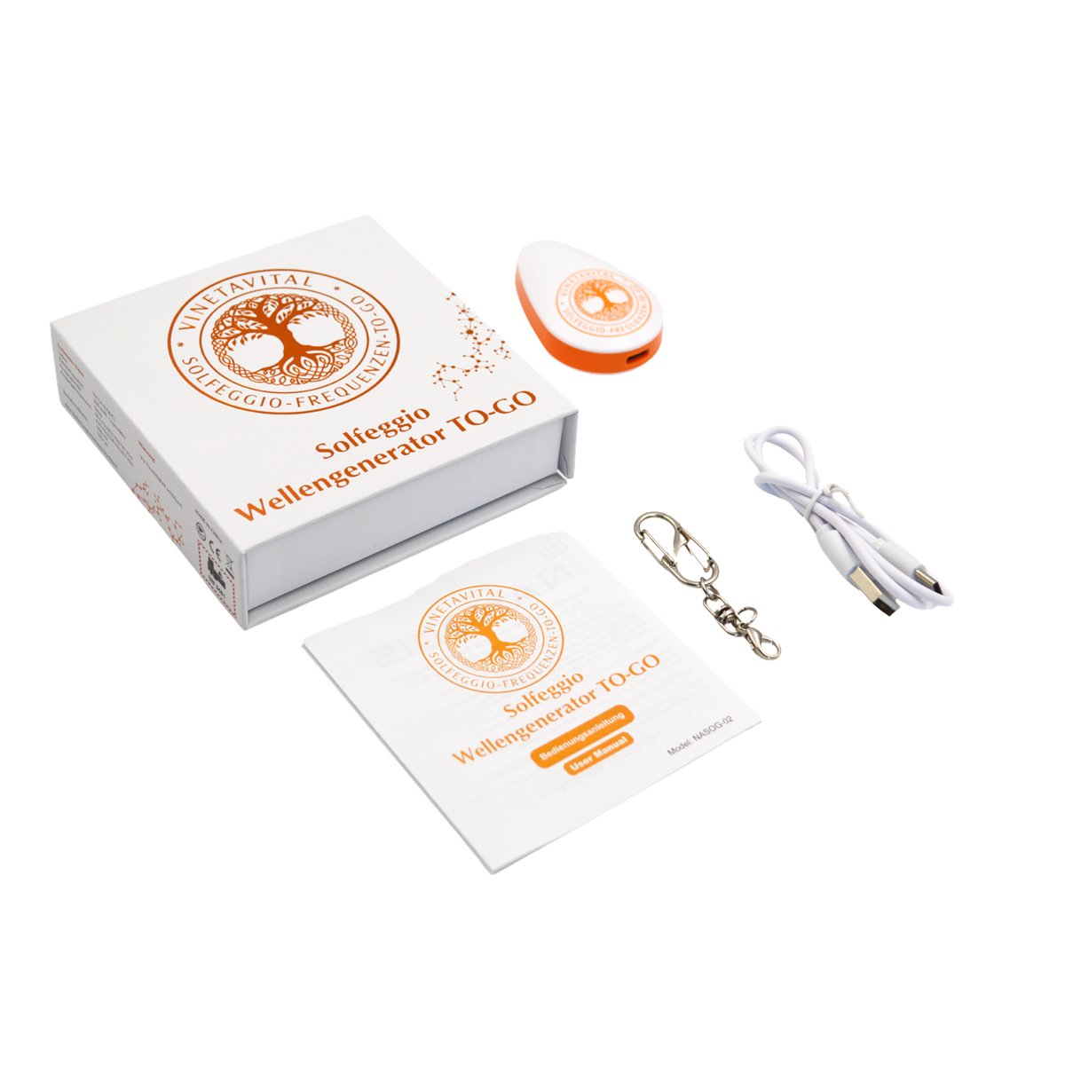 Solfeggio To-Go Wellengenerator mit Verpackung und Ladekabel